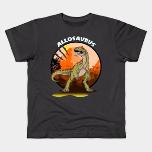 Allosaurus Dinosaur Design With Background Kids T-Shirt